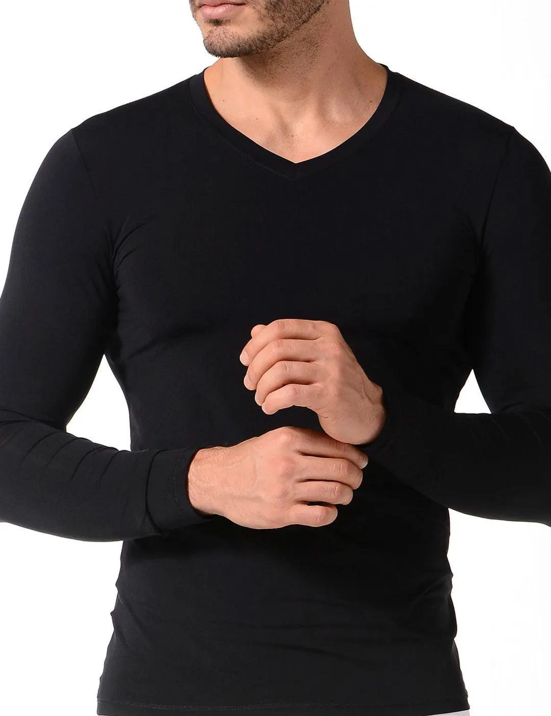 Camiseta cuello v manga larga de microfibra (4137)