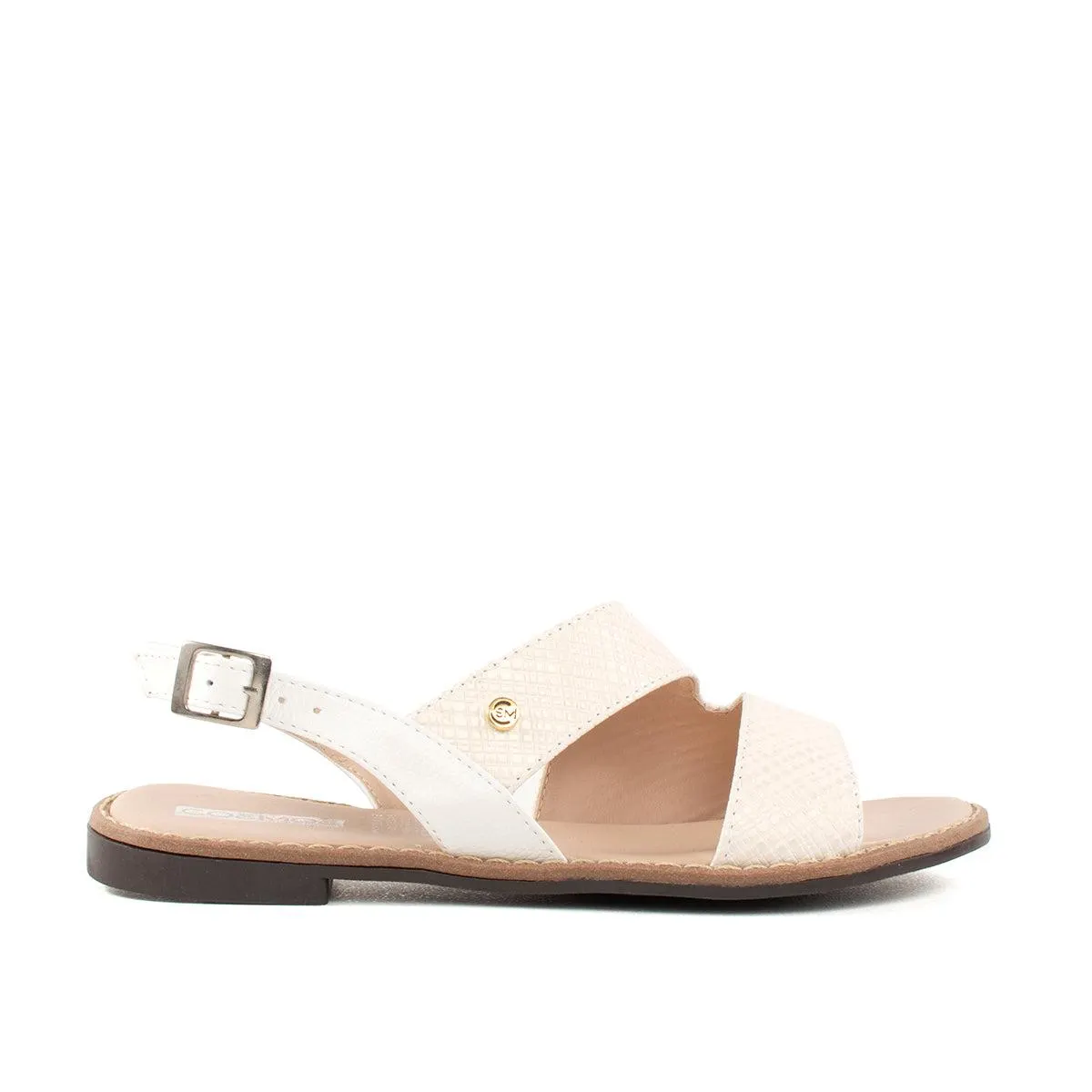 Sandalia plana de cuero color crema, para dama