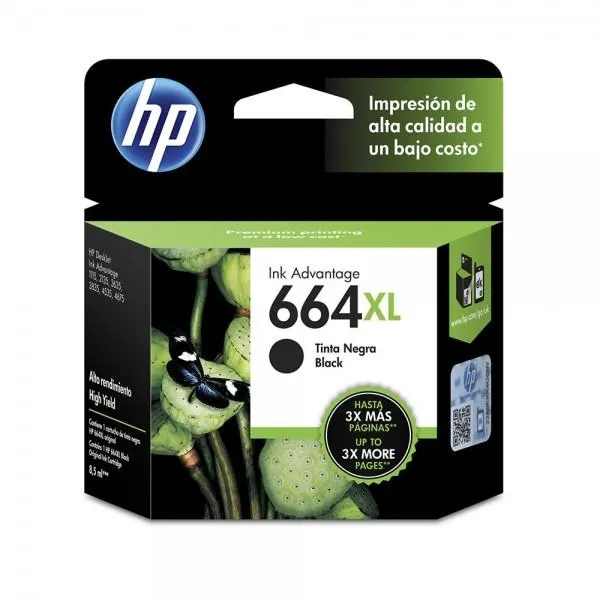 Cartucho de Tinta HP 664XL Negra Original (F6V31AL)