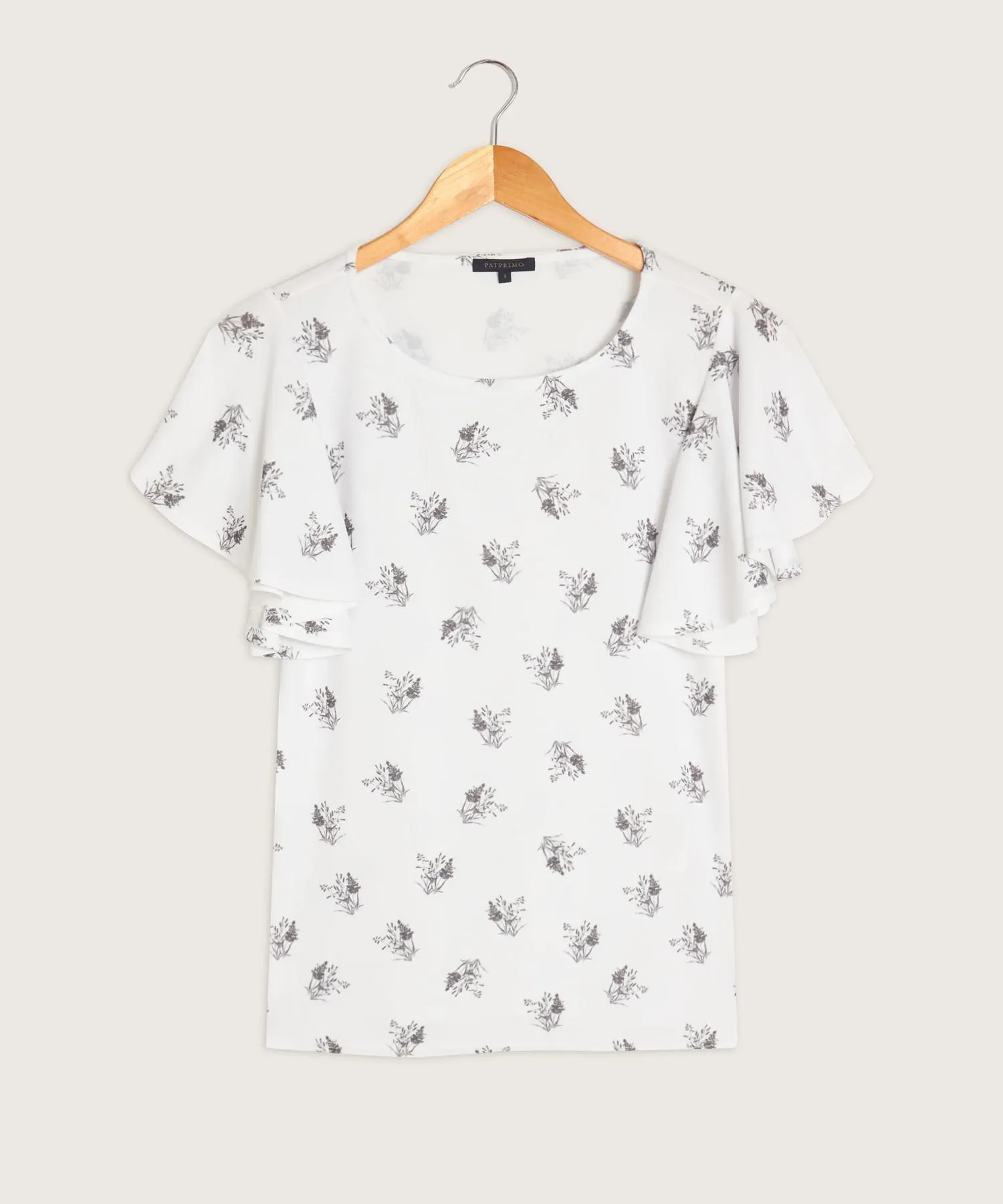 Camiseta Estampada Cuello Redondo Con Manga Volada