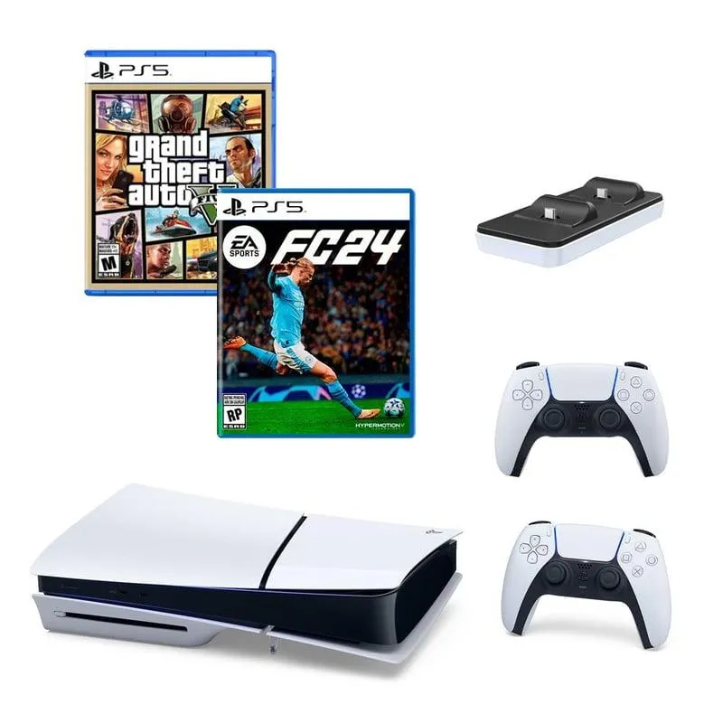 Consola Playstation 5 1TB Slim PS5+2Controles+Fc24+GtaV+CargadorDobe