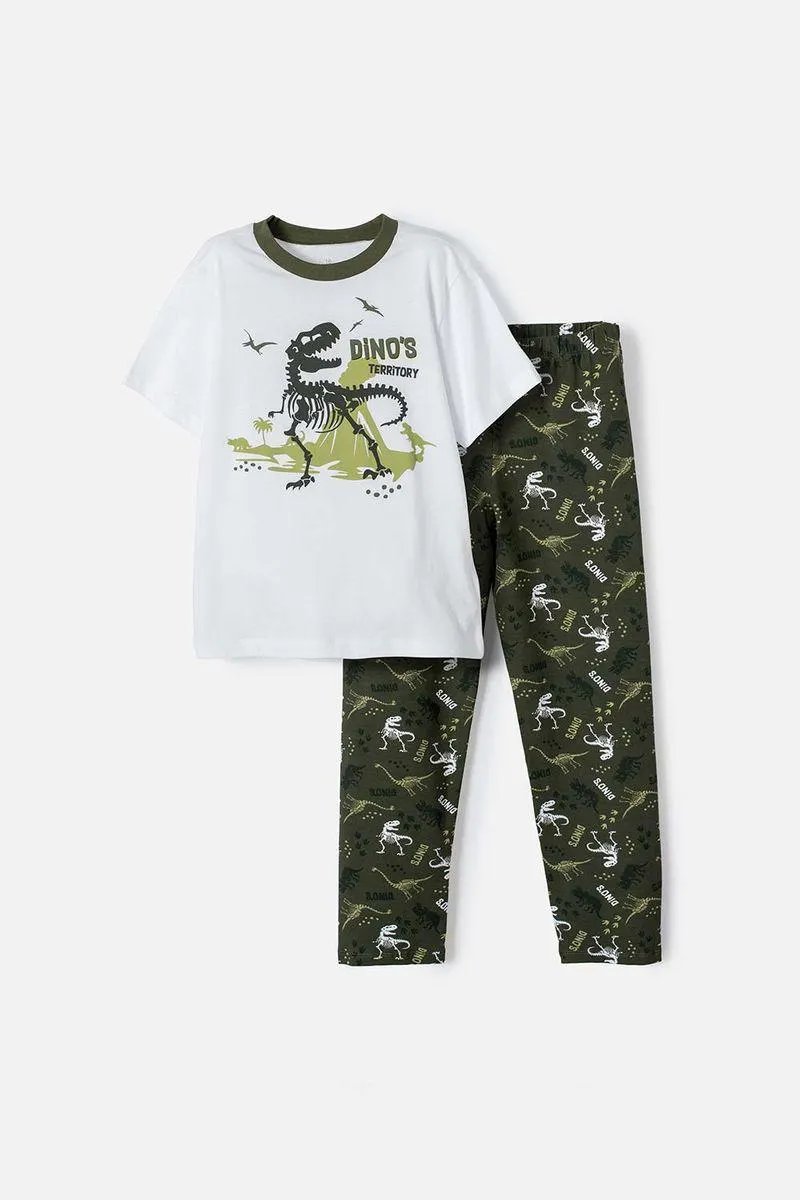 Pijama de Mic manga corta/pantalón largo verde y blanco para niño
