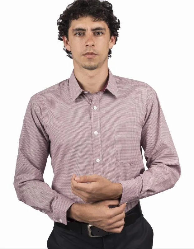 Camisa Manga Larga Textura Cuadros Vinotinto Y Blanco – Moldería clásica