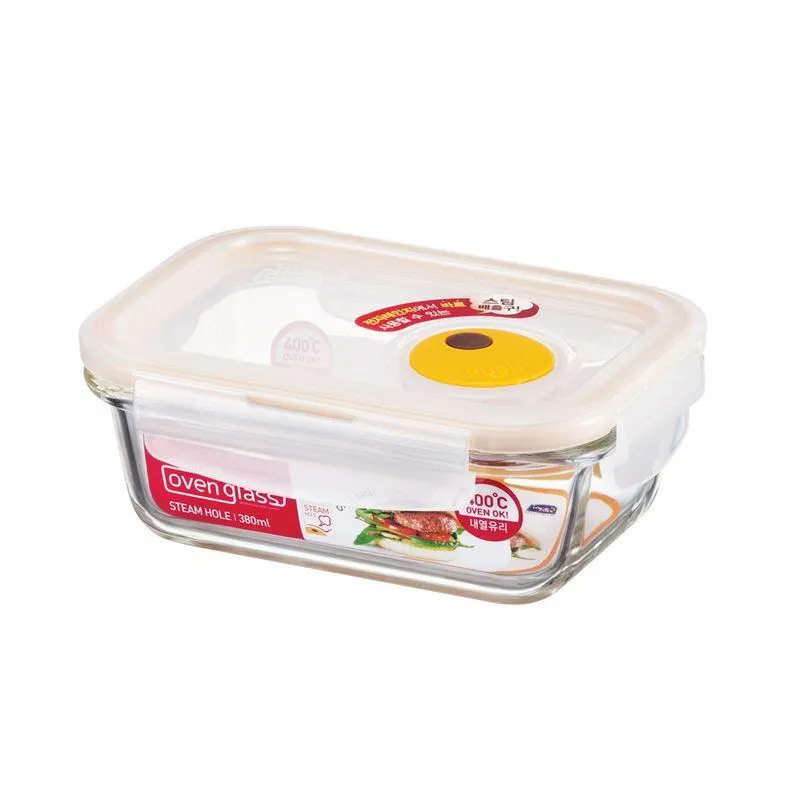 Recipiente rectangular En Vidrio con Valvula de aire 380ml