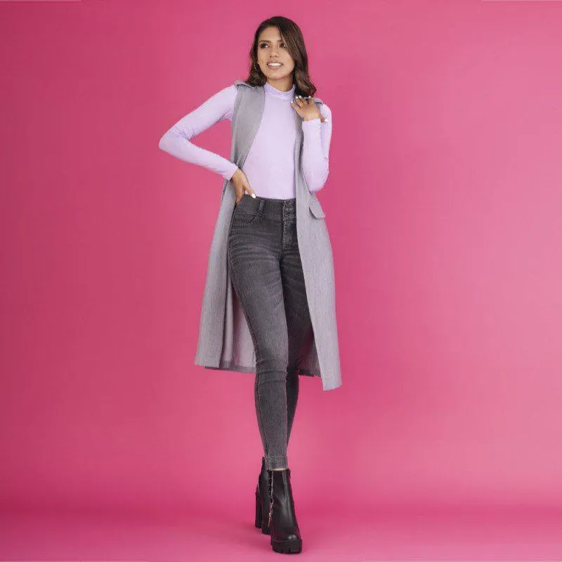 Chaleco Largo, Tela : Chalis, Con Recogido En La Cintura Para Resaltar Mas Tus Curvas