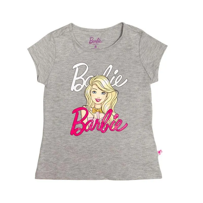 Camiseta de Barbie manga corta gris para niña