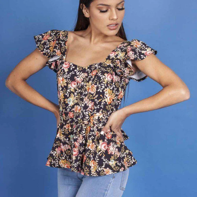 Blusa Corte Princesa, Estampado De Flores
