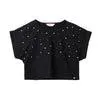 Camiseta crop manga corta negra para niña