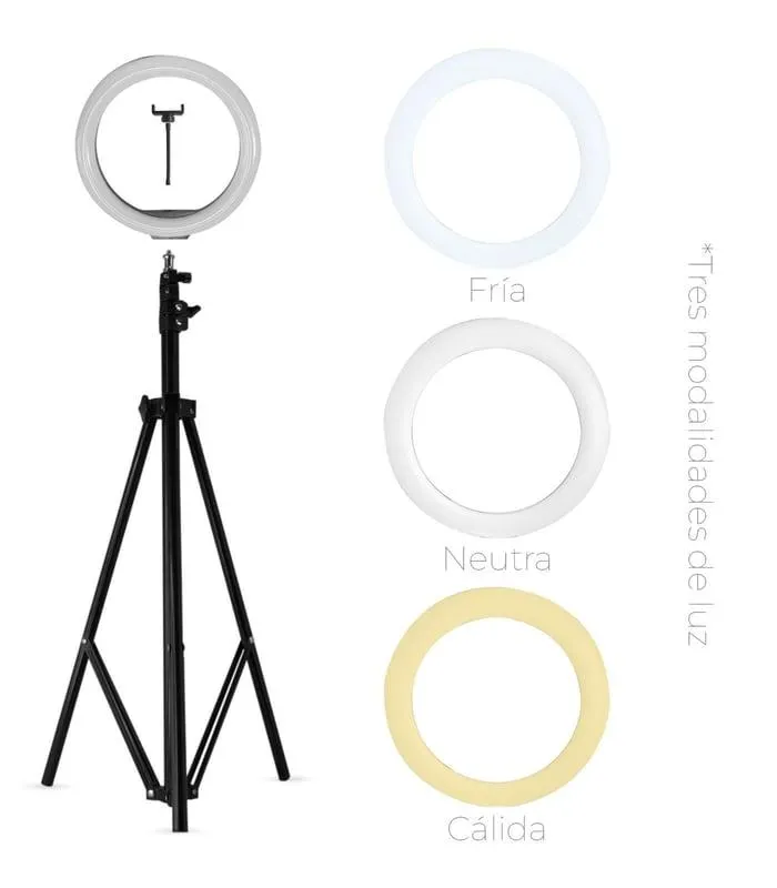 Aro de Luz blancas 3 Tonos de 33 cm con Trípode de 2.1m