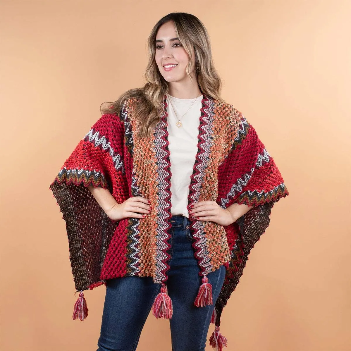 Ruana tejida multicolor con mechas