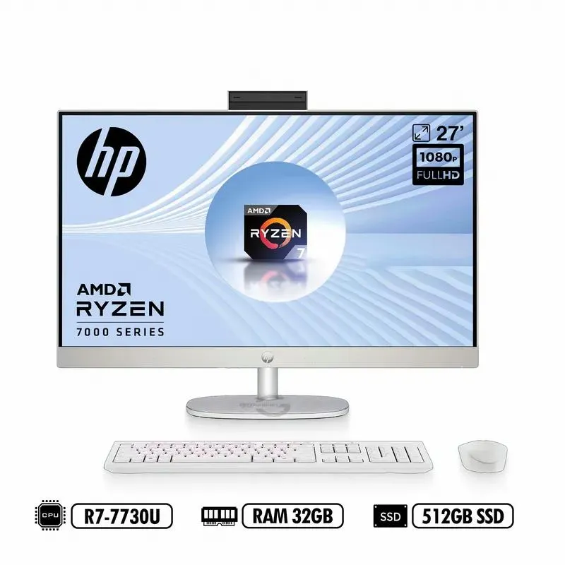 AIO HP 27-cr0011la FHD IPS AMD Ryzen™ 7-7730U RAM 32GB DDR4 512GB SSD Blanco W11