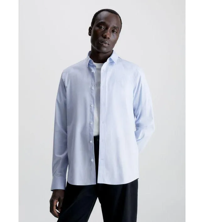 Camisa Azul Slim De Popelín Elástico Calvin Klein Hombr