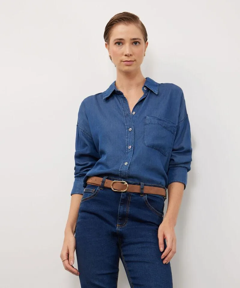 Camisa Camisa Tencel Oversize Manga Larga