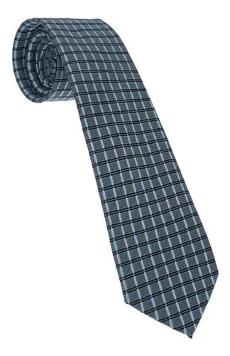 Corbata Semipitillo En Poliester Cuadros Azúl Petróleo