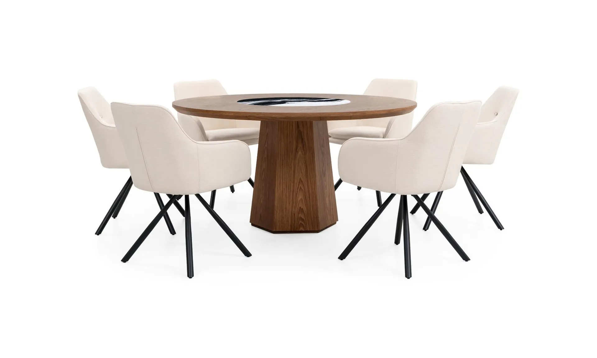 Mesa Comedor Milano Plato Giratorio Sinterizado + 6 Sillas Torii Imp