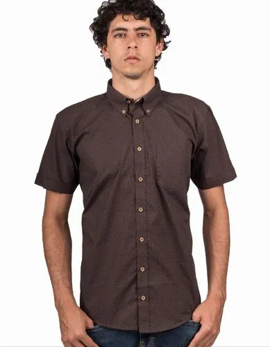 Camisa Manga Corta Café Estampado Rombos – Moldería informal