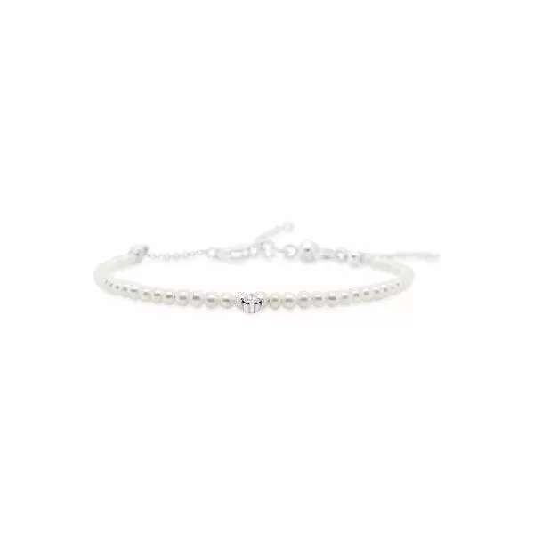 Pulsera charm Bauer oro blanco 18k, perlas y diamante