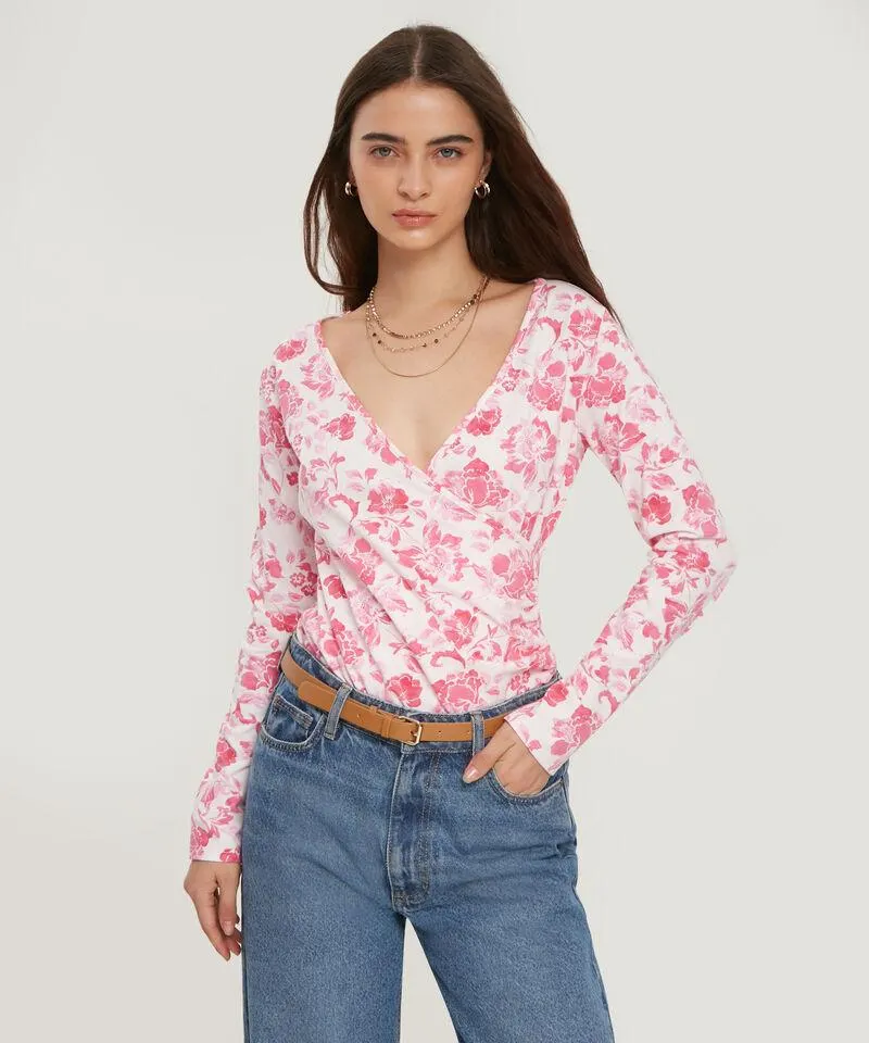 Camiseta Manga Larga Con Drapeado En Costado