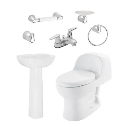 Combo Montecarlo Advance Manantial: Sanitario Con Lavamanos De Pedestal, Grifería y Accesorios