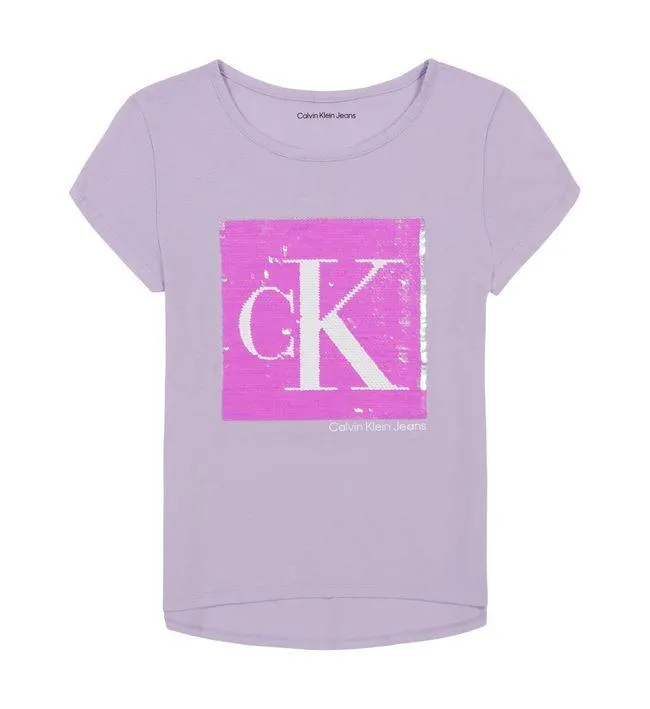 Camiseta Morado Con Logotipo De Lentejuelas Para Niña
