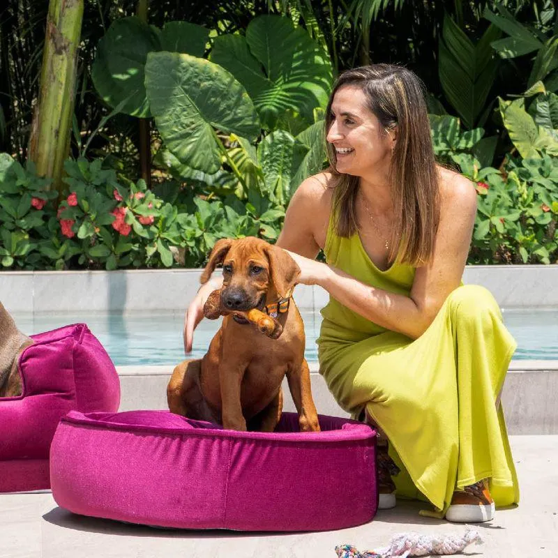 CAMA PARA MASCOTAS MEDIANA REDONDA FUCSIA