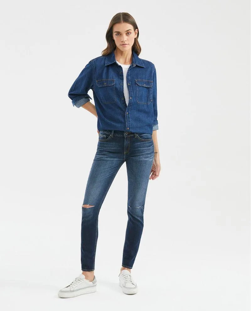 Jean de Mujer Low Rise, Rusty, Bota Skinny - Azul Oscuro Vintage + Rotos