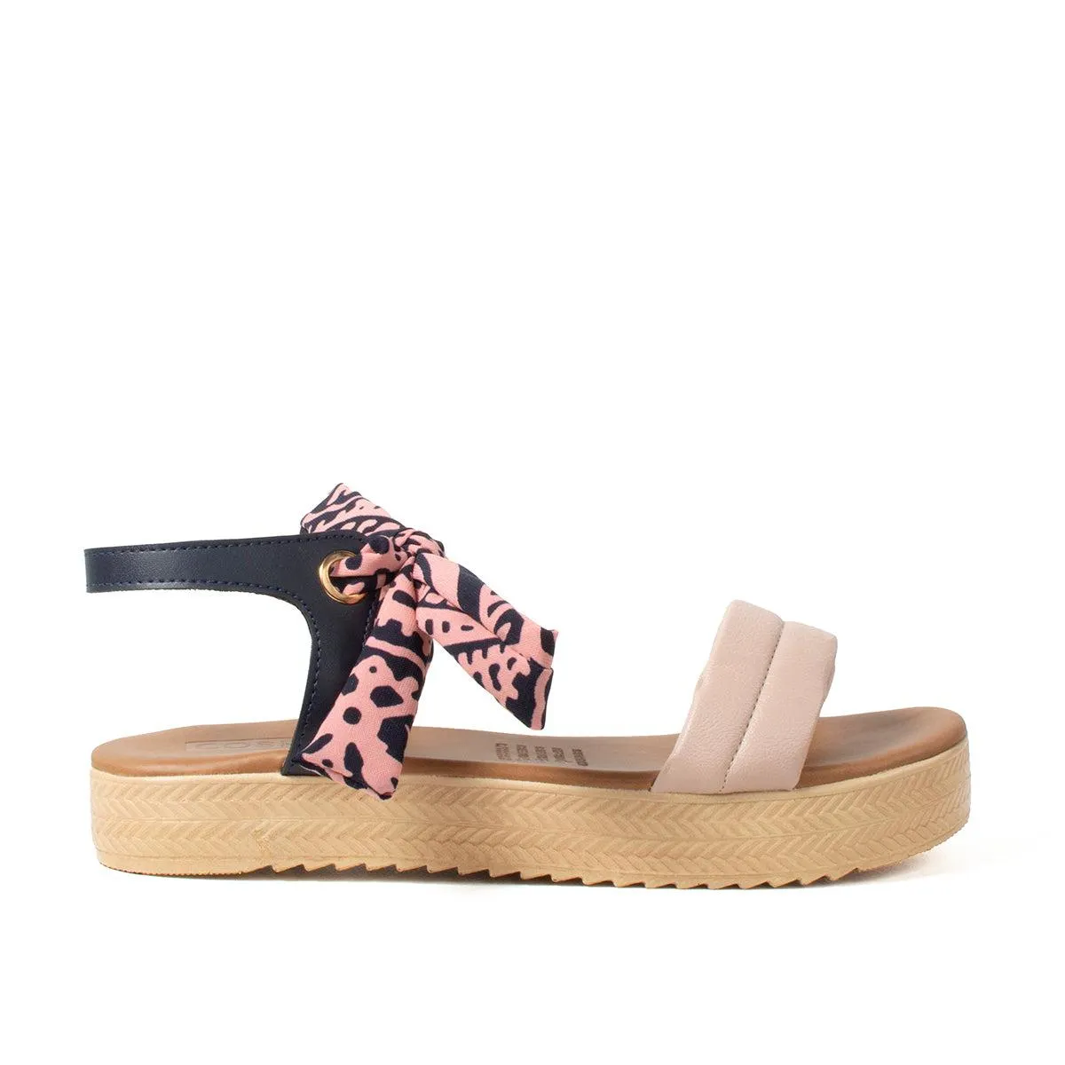 Sandalia plana color rosa con lazo, para dama