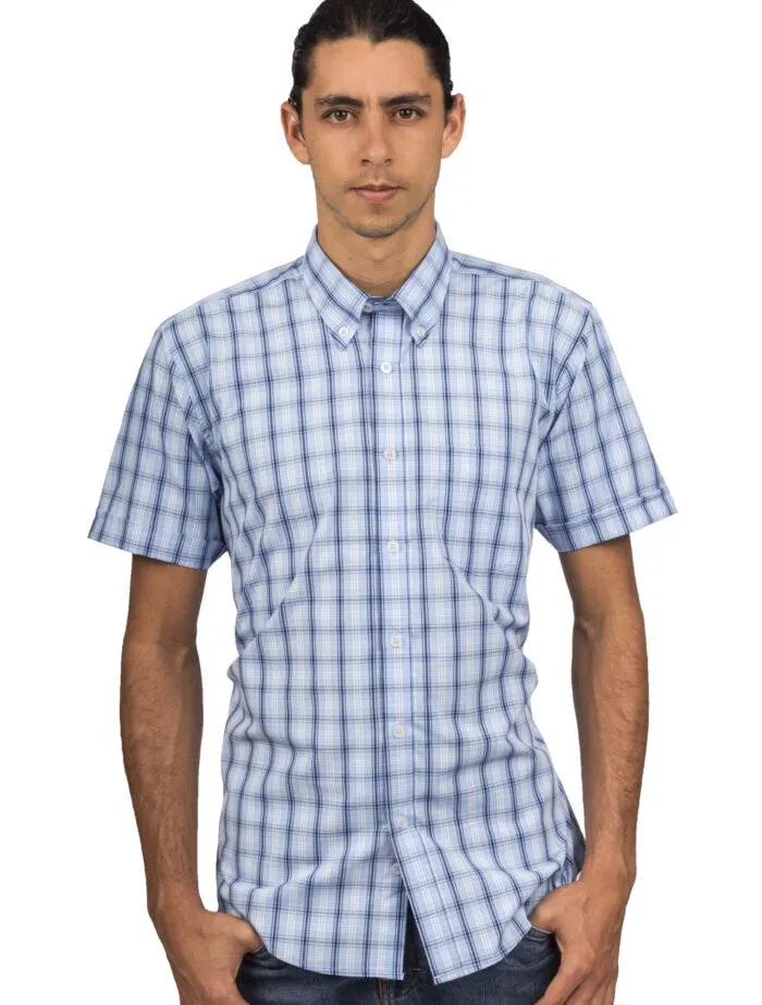 Camisa Manga Corta Azul Claro Cuadros – Moldería informal