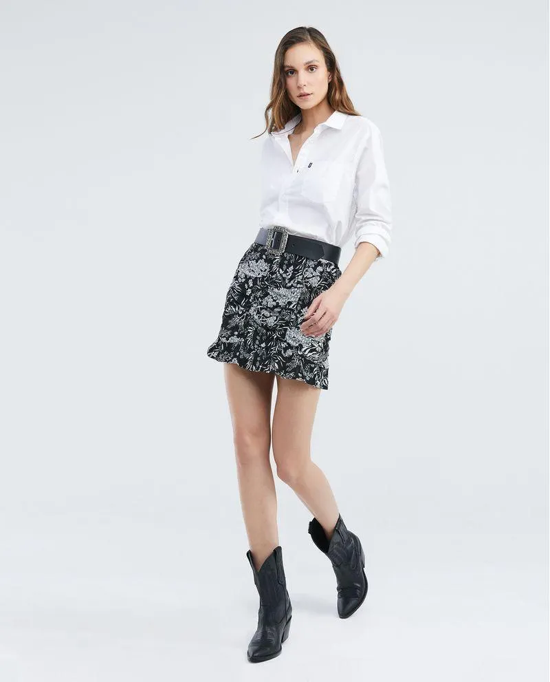 Falda, Silueta Línea A, Tiro Alto Largo Mini - Maxi Print Follaje