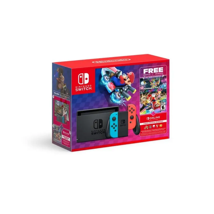 Consola NINTENDO SWITCH™ 1.1 con Joy -Con Azul|Negro| Rojo Neon + Juego Mario Kart 8 Descargable + 3 meses de Nintendo Switch Online