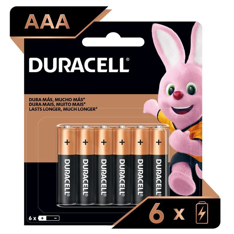 Pilas Alcalinas AAA Duracell de larga duración x 6und