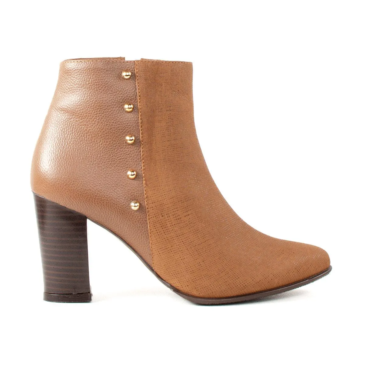 Botín de cuero color miel con taches laterales, para dama