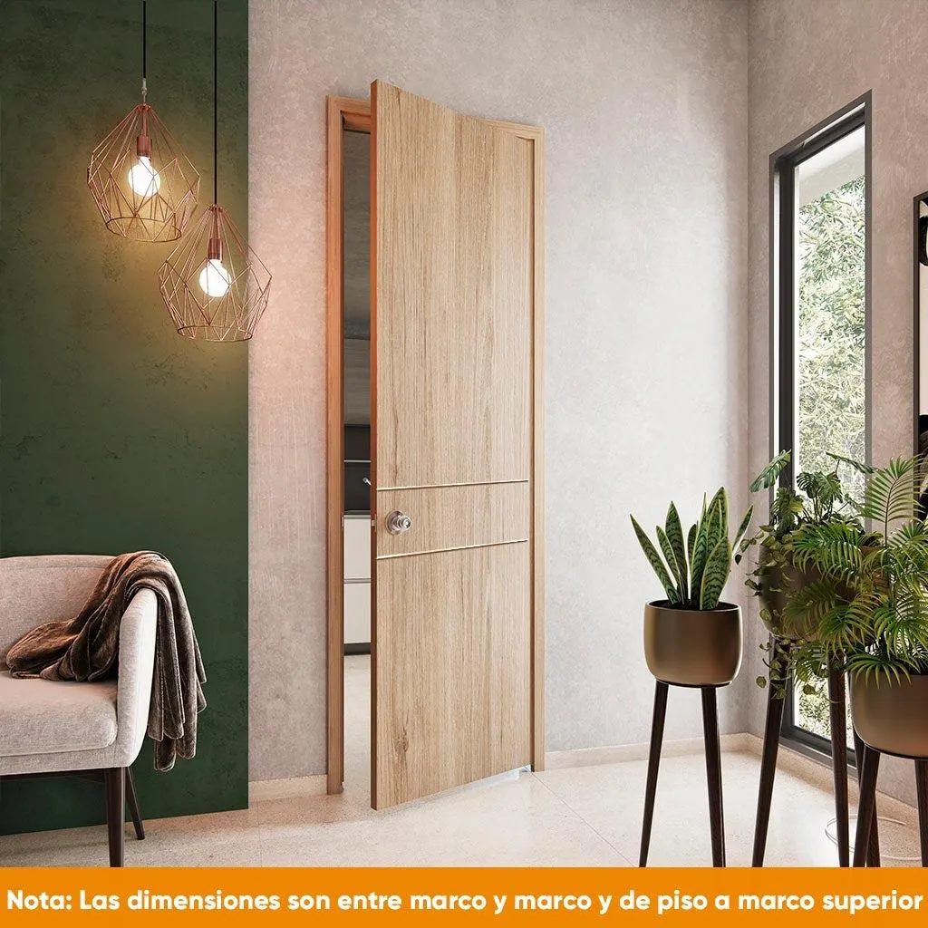 Puerta de madera melaminica ranurada veta vertical color rovere