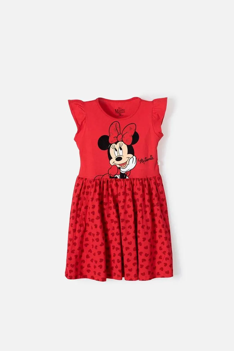 Vestido de niña, manga corta rojo de Minnie Mouse