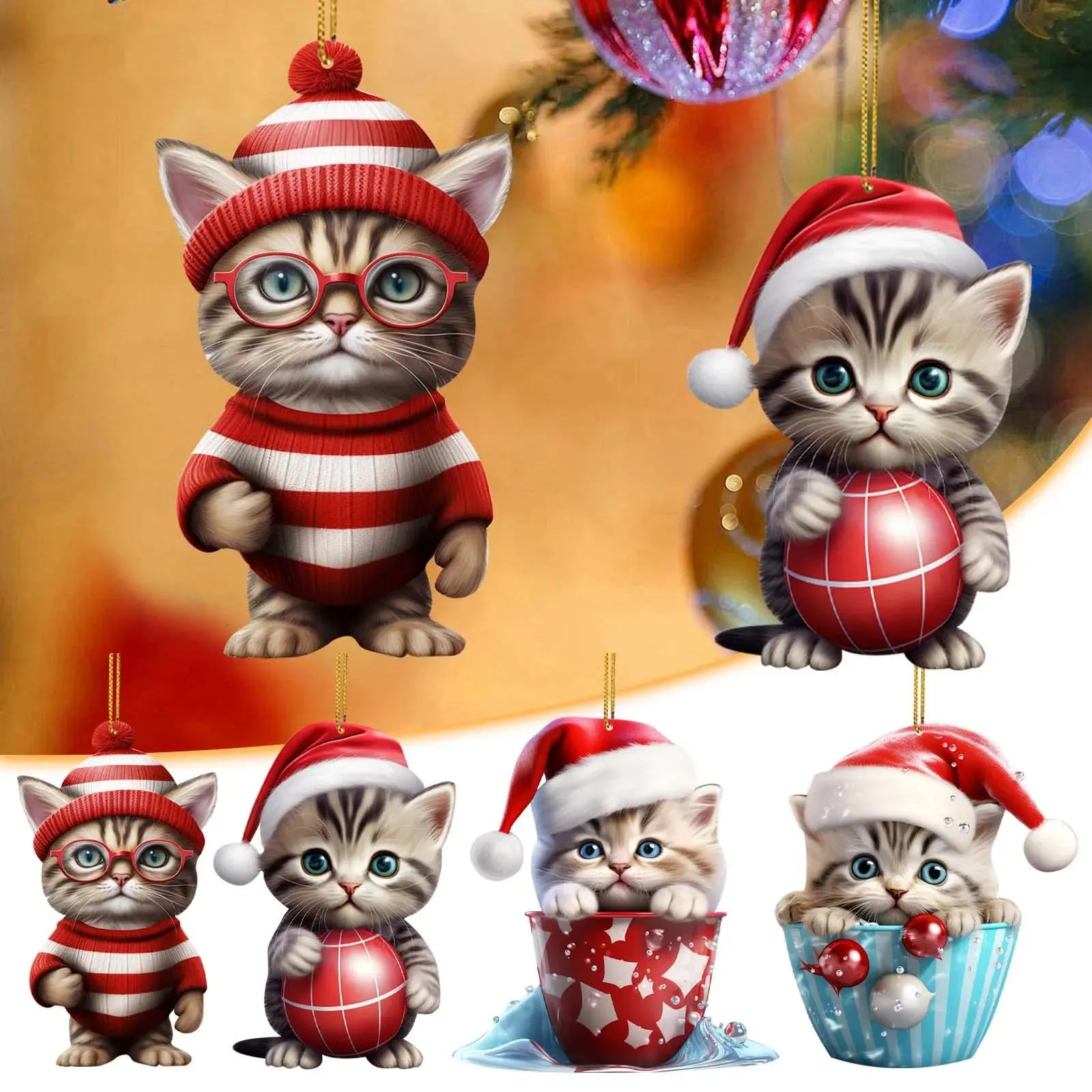 Christmas hanging Cat Cute Pendant Car Christmas Pendant Tree Decoration Pendant Bag Tree Christmas Pendants Santa Gifts