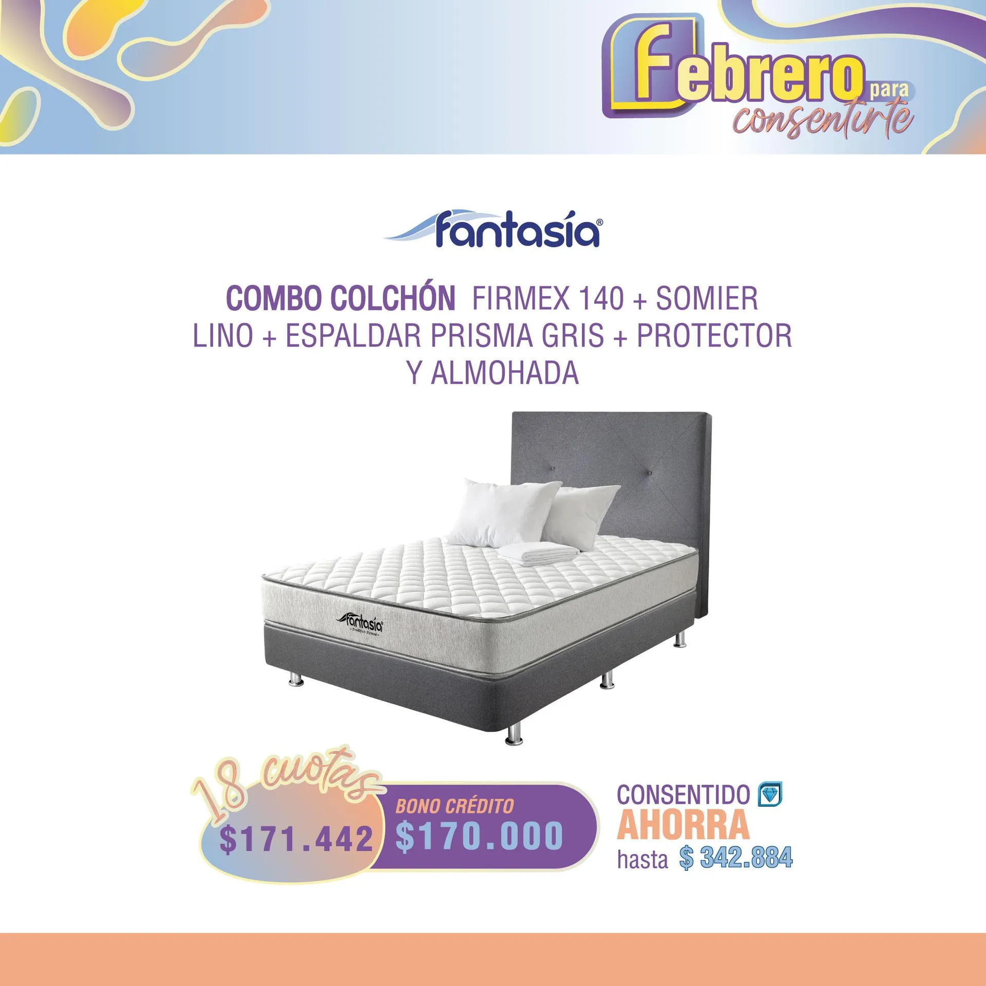 COMBO COLCHÓN FIRMEX 1,40X1,90 FANTASIA