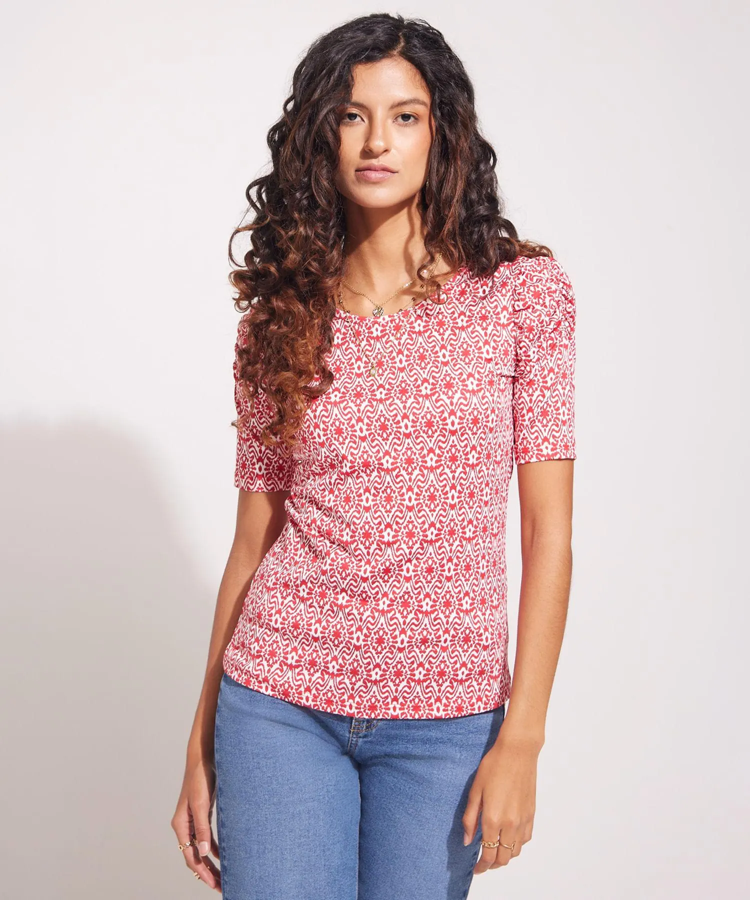 Camiseta Estampada Manga Corta Con Ruche