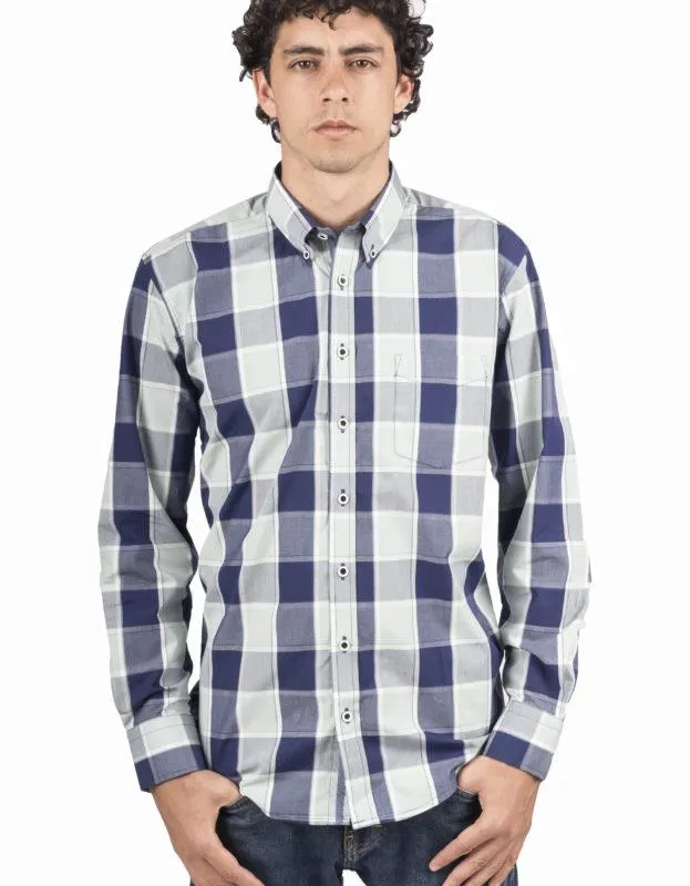 Camisa Manga Larga Cuadros Grandes Tonos Azules y Verde – Moldería informal