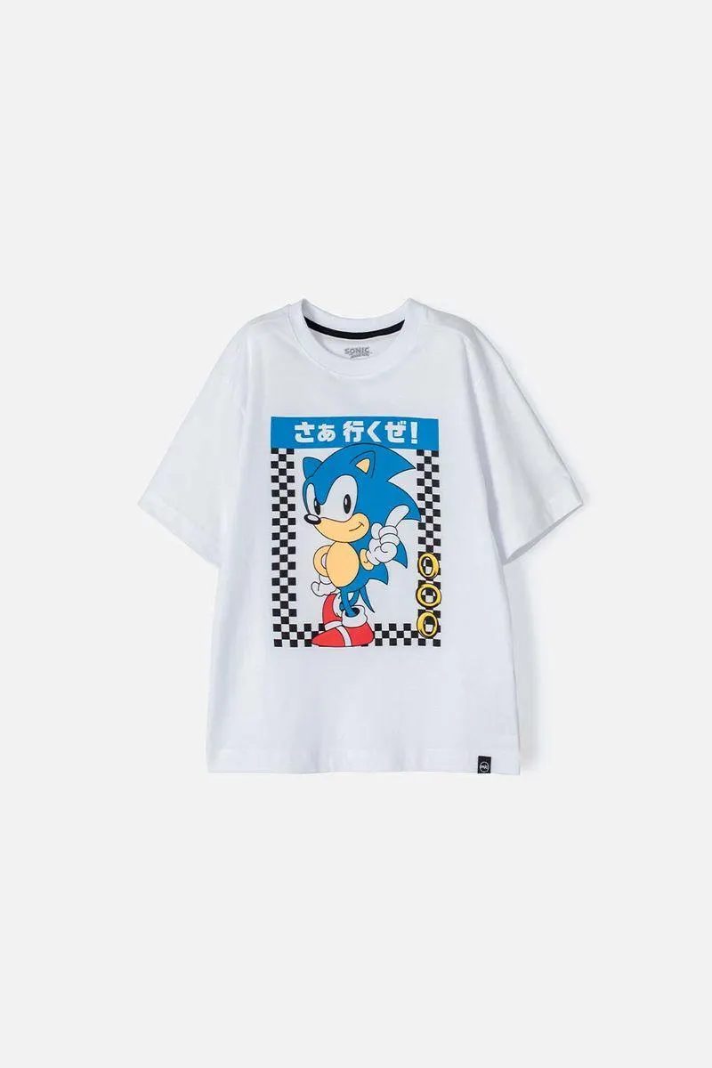 Camiseta de Sonic manga corta blanca para niño