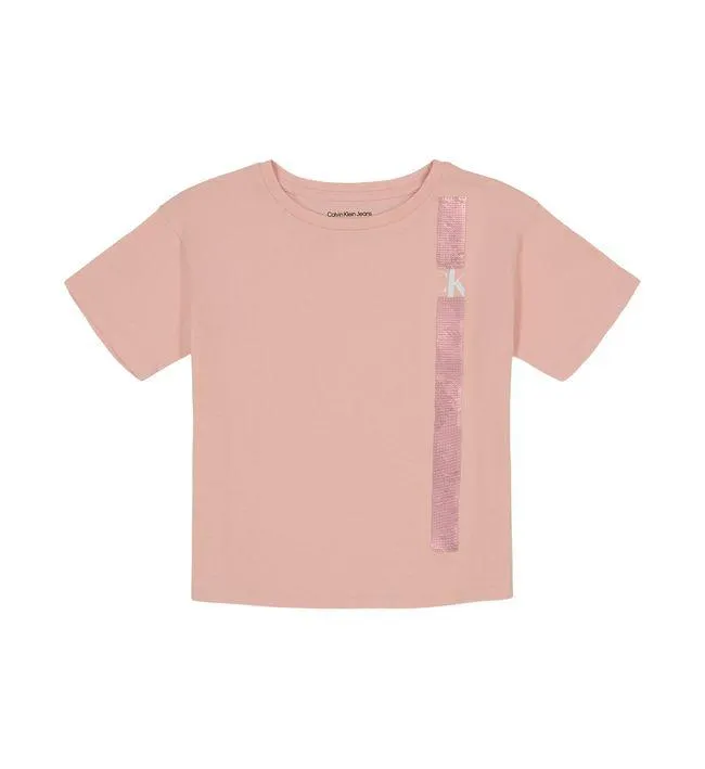 Camiseta Con Cuello Redondo Rosado Para Niña