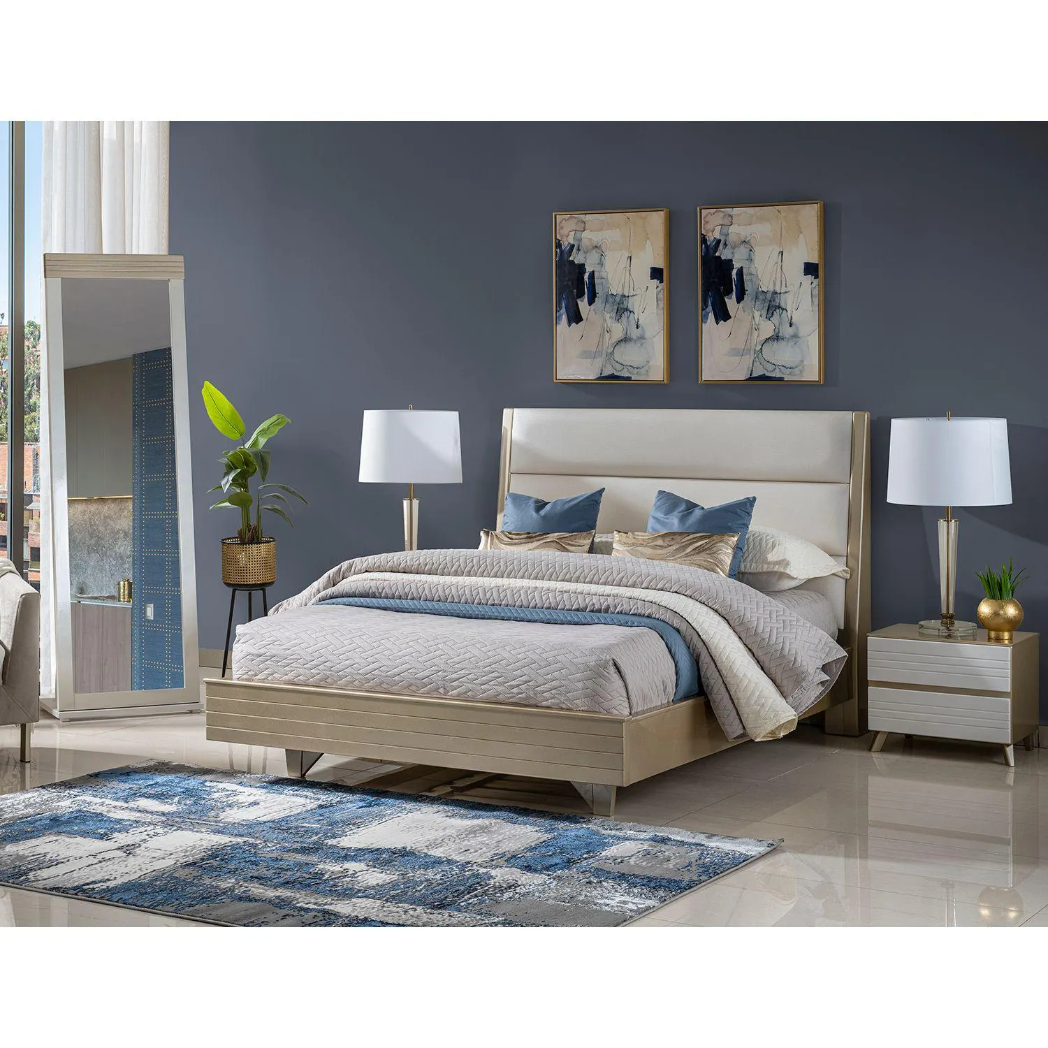 Alcoba Aston, Doble 1.40m Eurocuero Perla y Champaña