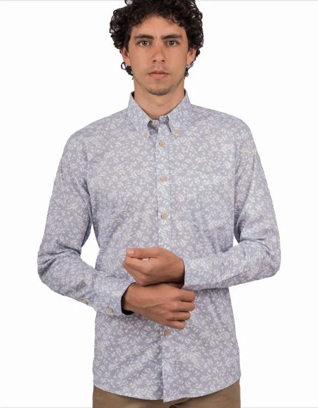 Camisa Manga Larga Azul Claro Estampado Flores – Moldería informal