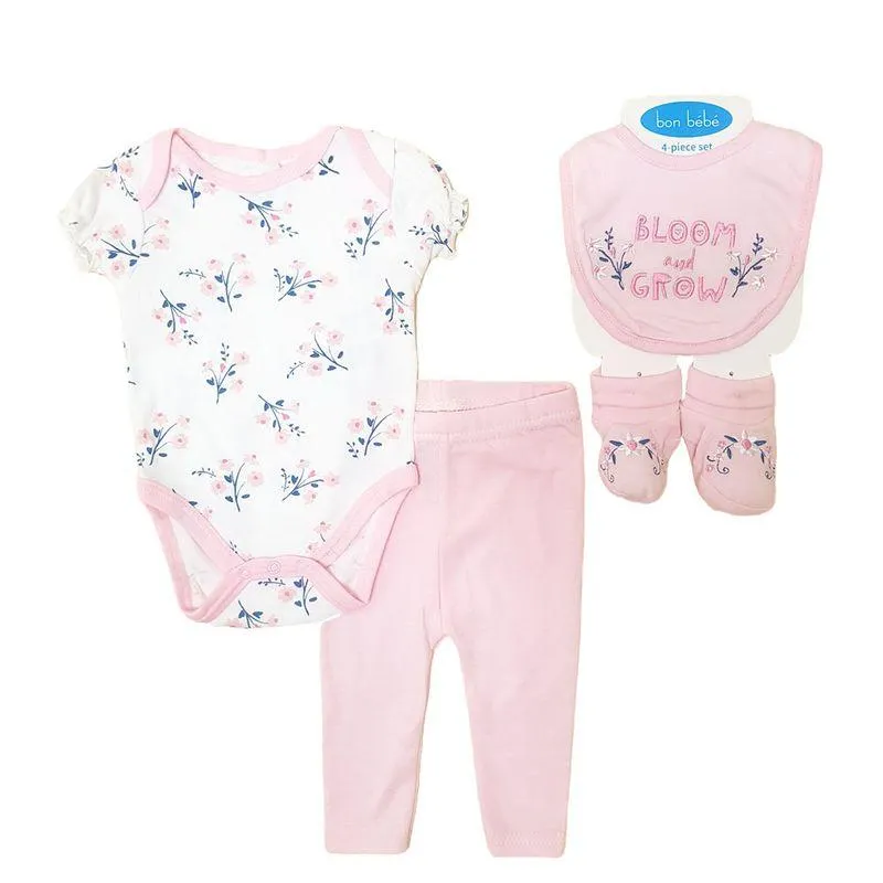 Set Body Pantalón 4 Piezas Bebé Niña Talla 3-6M