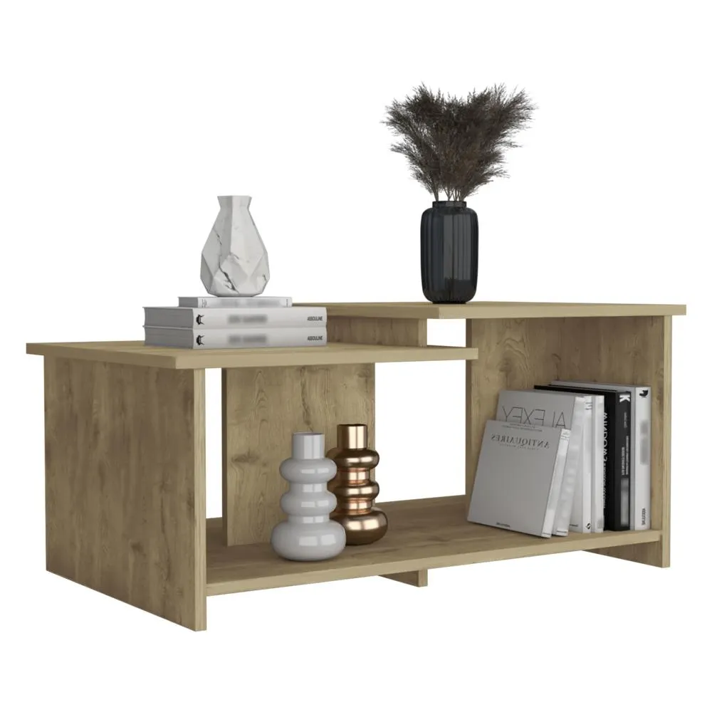 Mesa de centro trueno, macadamia, con amplio espacio ideal para ubicar decoraciones