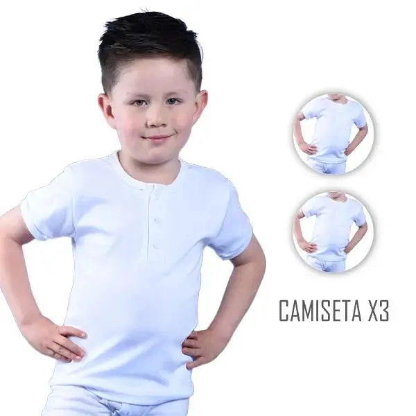 Combo X3 Camiseta Niño Cuello 3 Botones Manga Corta