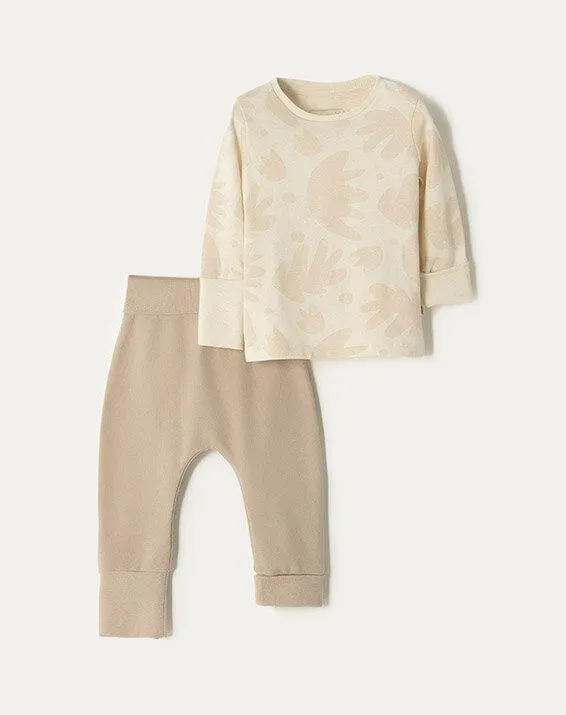 conjunto camiseta + pantalón odel beige estampado 6-9m