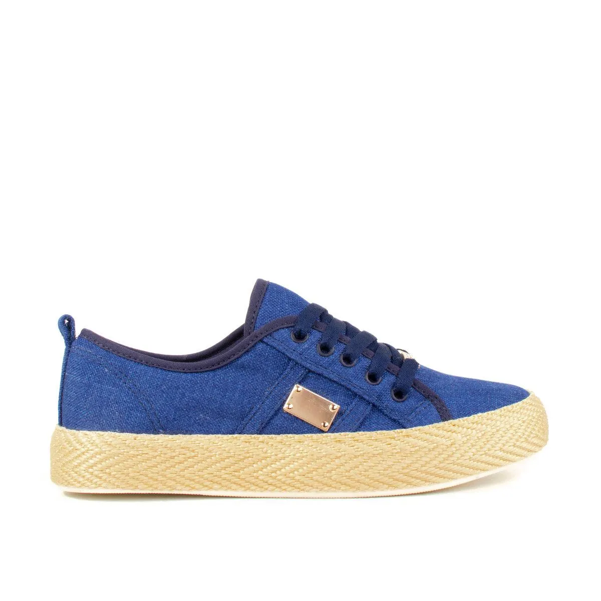 Tenis color azul con suela de yute, para dama