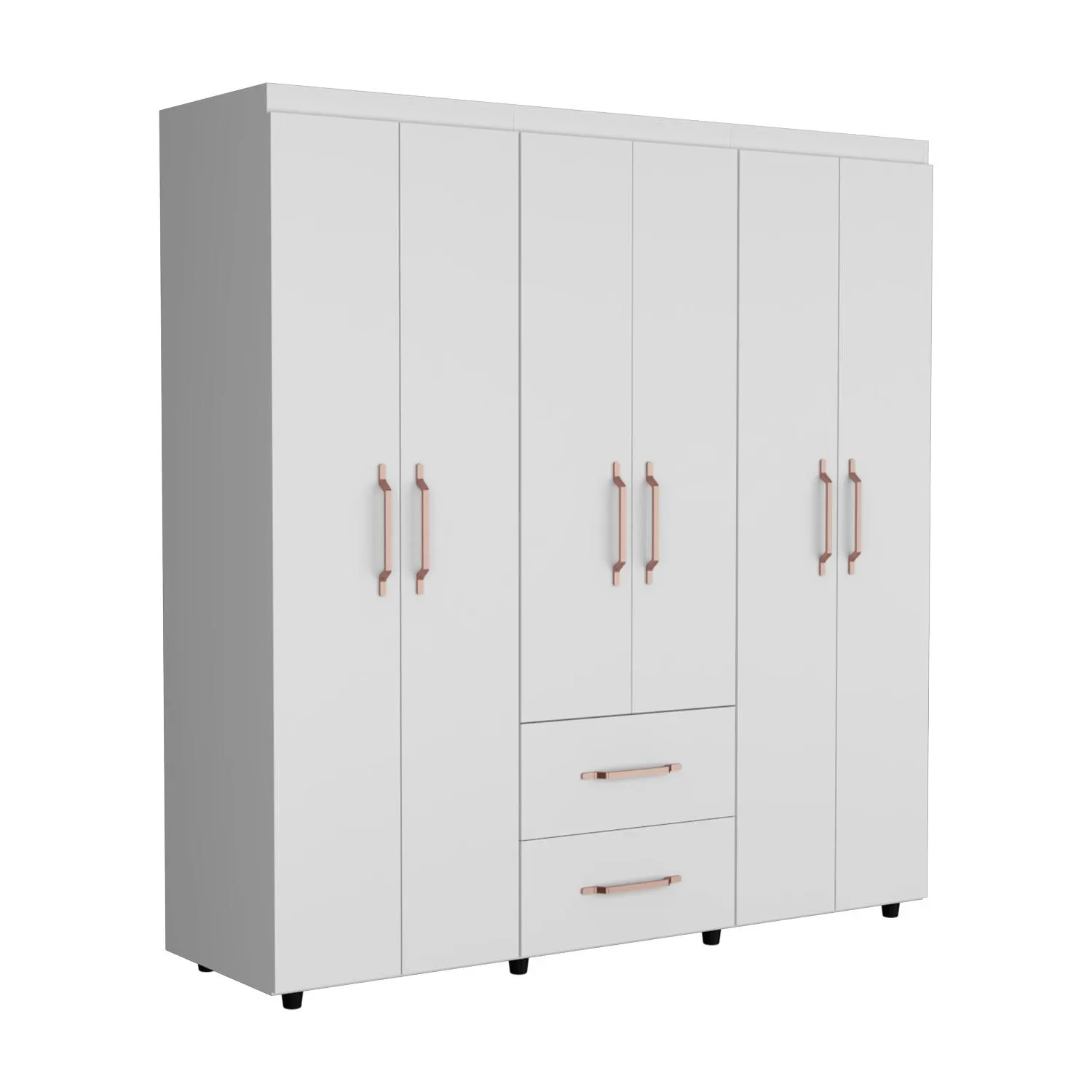 Closet Golden, Blanco y Oro Rosa, Variedad de Entrepaños y Seis Puertas Abatibles