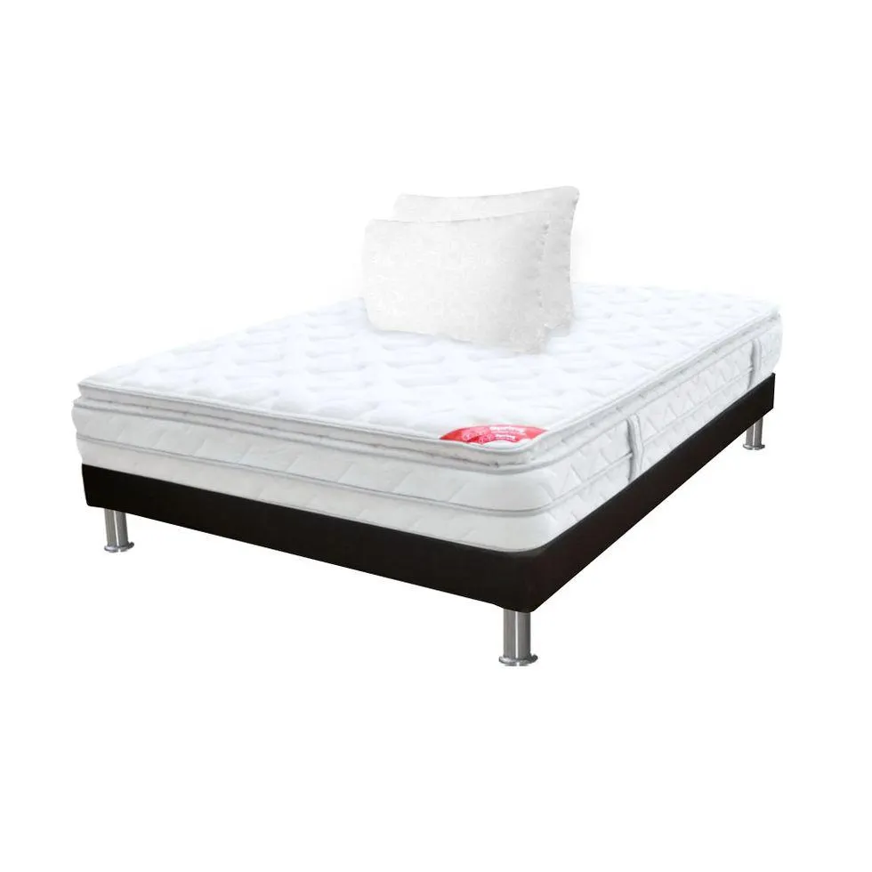 Combo Colchón Z10 + Base Milan Negro + Almohadas Siliconadas Doble