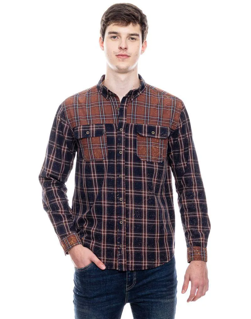 Camisa Manga Larga De Cuadros Con Bolsillos Delanteros Efecto Galaxy